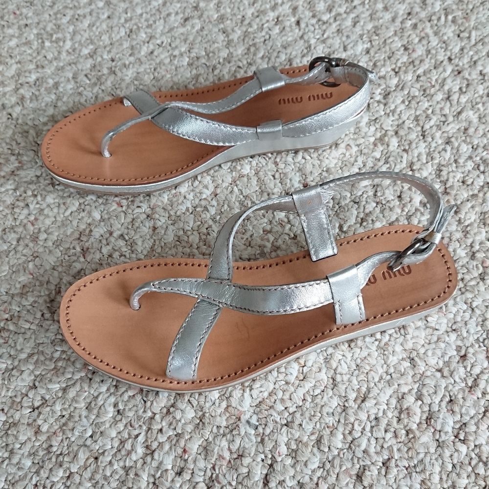 Miu Miu metal kid argento sandals size 36